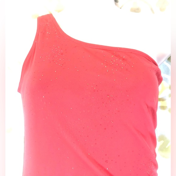 Candy Rocket Prom Off Shoulder Glitter Sparkle Coral Y2K Long Sheer Dress Small - Picture 7 of 15